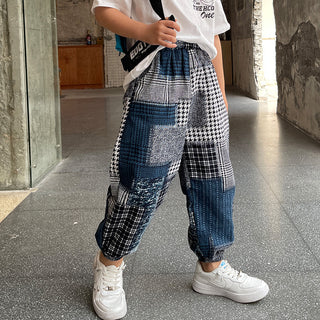 Buy blue Casual Plaid Elasticated Cotton Pants