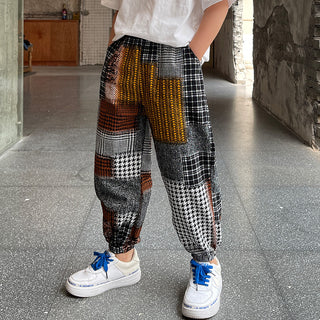 Casual Plaid Elasticated Cotton Pants