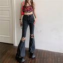 Women Ripped High Waisted Flare Jeans