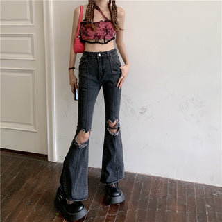 Women Ripped High Waisted Flare Jeans