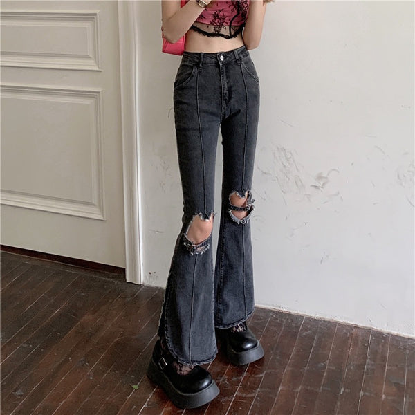 Women Ripped High Waisted Flare Jeans