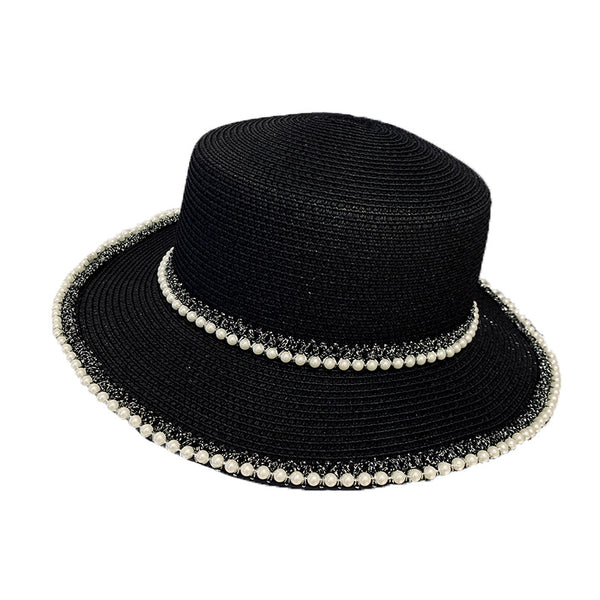 Women Pearl Straw Seaside Sun Hat