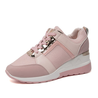 Buy pink Platform Wedge Heel Lace-up Mesh Sneakers