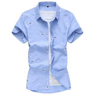 Buy light-blue Men Short Sleeve Patterned Cotton Shirt