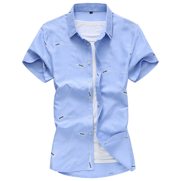 Men Short Sleeve Patterned Cotton Shirt