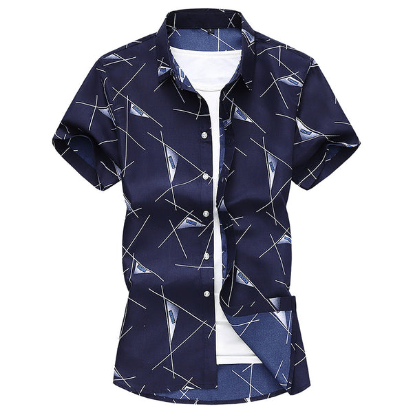 Men Short Sleeve Patterned Cotton Shirt