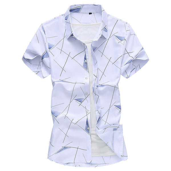 Men Short Sleeve Patterned Cotton Shirt