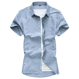 Men Short Sleeve Patterned Cotton Shirt