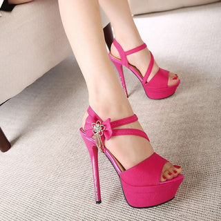 Buy pink Stiletto Rhinestone High Heels with Side-Bow-Strap