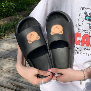 Buy black Women Bear Printed Thick Slip-on Slides