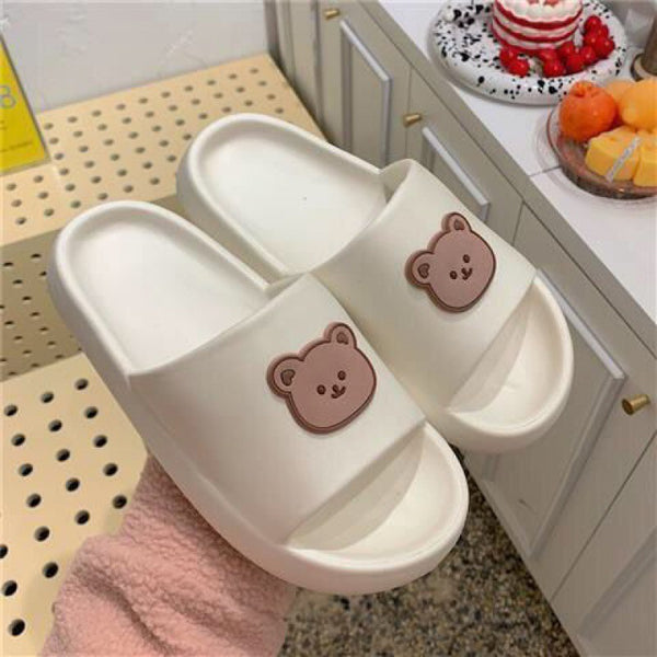 Women Bear Printed Thick Slip-on Slides