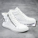 High-top Leather Solid Color Side Zipper Sneakers