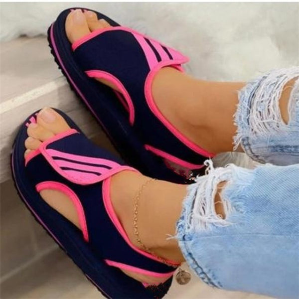 Women Color-Block Velcro Flat Sandals