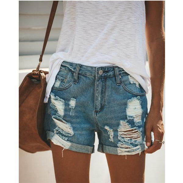 Women Ripped Denim Shorts