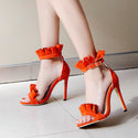 Women Pleated Lace Stiletto Heels