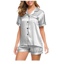 Silk Satin Pajamas Set Short Sleeve Button Down Sleepwear