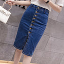 Single-breasted Mid-length Denim Skirt