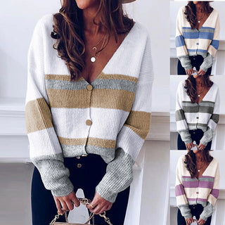 Contrast Panel Knitted V-Neck Cardigan Sweater