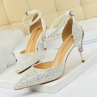 Buy dark-white Women High Metallic Sequined Heels