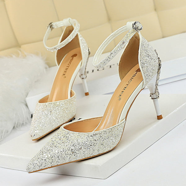 Women High Metallic Sequined Heels