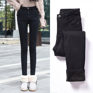 Buy black Women Plush Thickened Jeans