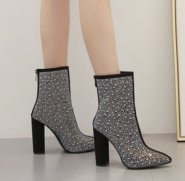 Women Rhinestone High Heel Boots