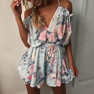 V-neck Printed Sling Jumpsuit Shorts