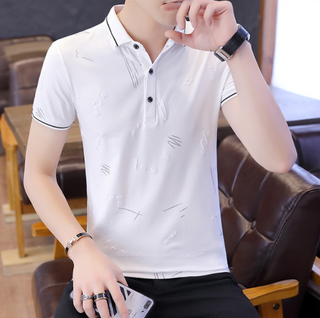 Buy white Thin Squiggly-Patterned Polo T-shirt