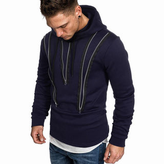 Buy navy-blue Men Casual Striped Pullover Hoodie