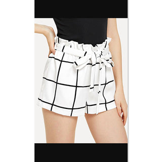 Buy white Plaid Belted Ruffle Waist Shorts