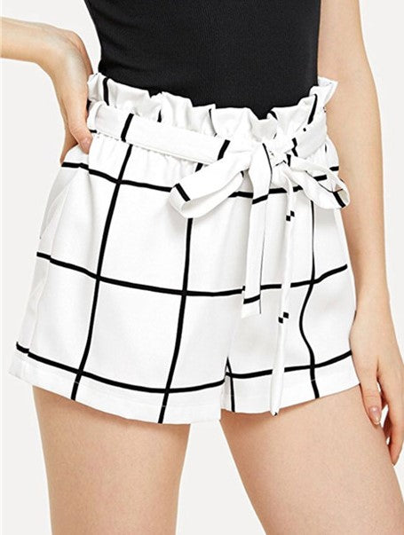 Plaid Belted Ruffle Waist Shorts