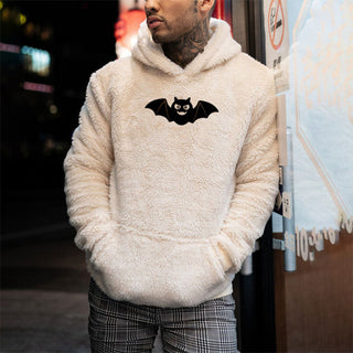 Buy beige Men Bat Printed Plush Hoodie