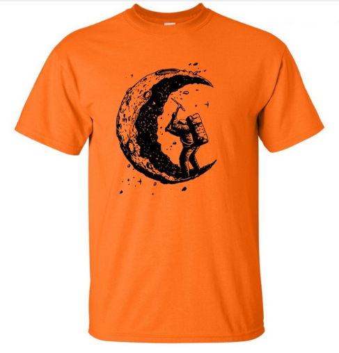 Men's Digging The Moon Print Casual T Shirt