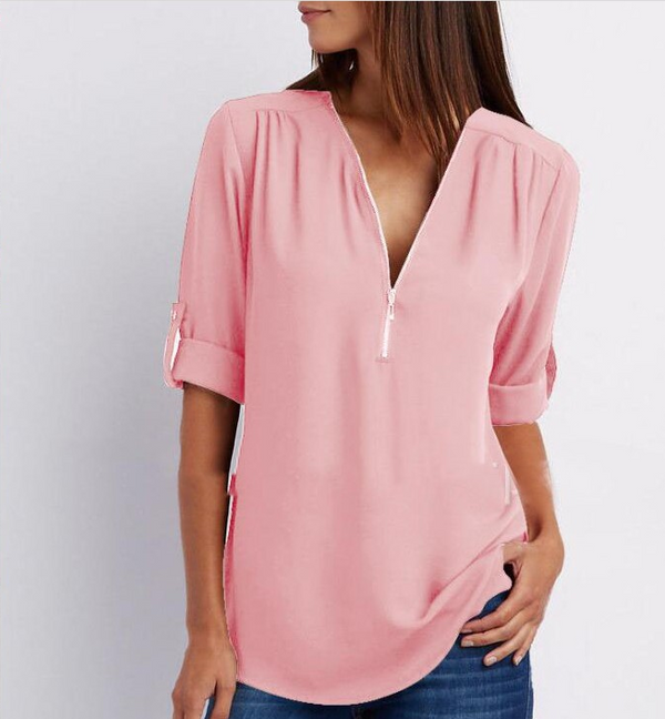 Women's Long Sleeve Loose V-neck Shirt