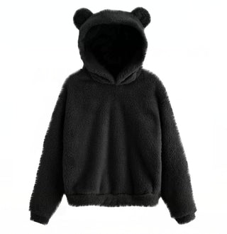 Buy black Women Soft Fur Plain Hoodie