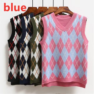 Buy blue Women College Style Knitted Sweater Vest