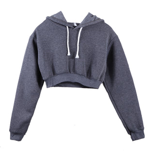 Buy gray Cropped Solid-Coloured Drawstring Hoodie