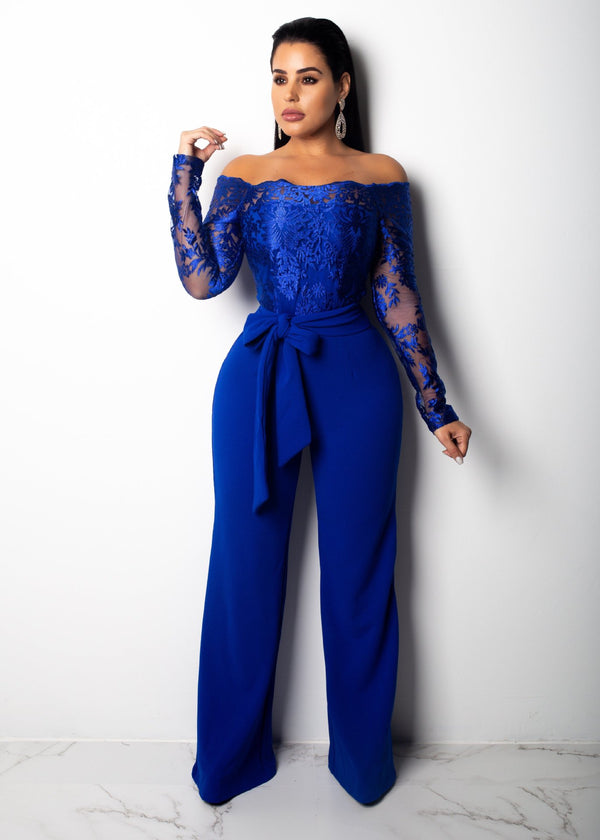 Lace-neck wide-leg jumpsuit