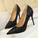 Pointed Sequined High Textured Heels