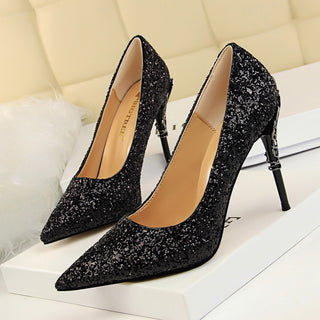 Buy black Pointed Sequined High Textured Heels