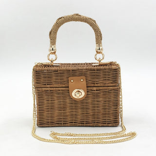 Women Square Messenger Straw Bag