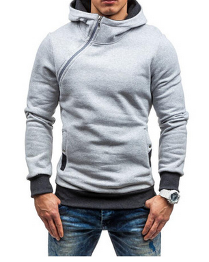 Buy light-gray Men Solid Colored Zipper Hoodies