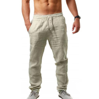 Buy khaki Men Cotton And Linen Loose Casual Sports Trousers