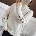 Turtleneck Sweater with Floral Sleeves