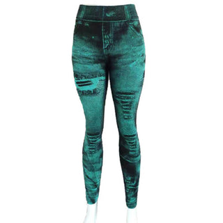 Buy green High Waist Tight Denim Printed Leggings