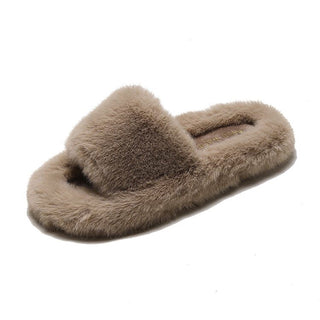 Buy brown Fur Edge Strap Plush Comfort Slip-on Shoes