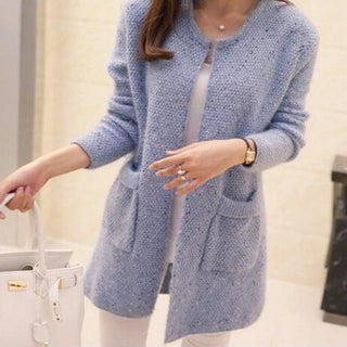 Buy blue Fuzzy Sparkle Round Neck Cardigan