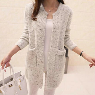 Buy white Fuzzy Sparkle Round Neck Cardigan