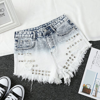 Buy blue-white Women Gradient Denim Jean Shorts