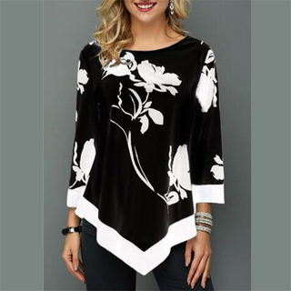 Women Floral Black White Blouse